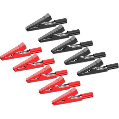 Lot de 10 Pinces crocodiles isolées, pinces crocodiles électriques pour sondes de test de 2 mm et fiches bananes (1/5)