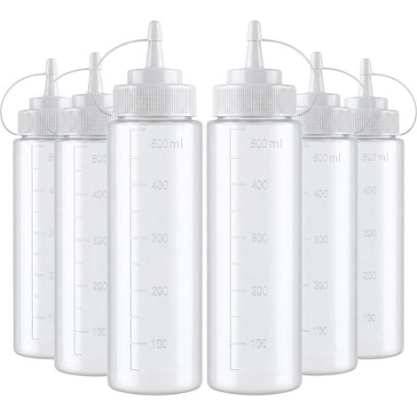 6 Pièces 500ml Flacon à Sauce Salade 16oz Bouteilles Sauce en Plastique, Bouteilles à Presser Récipient Sauce, Flacon Souple Idéales Pour Sauce Vinaigrette, Ketchup, Moutarde, Mayo