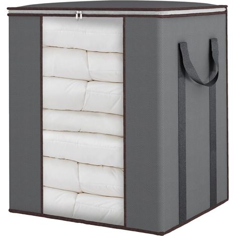 Sac de Rangement - 120 L - Respirant - Avec Poignées Renforcées et Fenêtre PVC - Pour Couvertures et Literie - Gris (1/5)