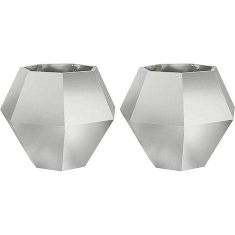 Set di 2 eleganti fioriere rettangolari da esterno 75 x 75 x 60 cm in acciaio zincato argento 020053115