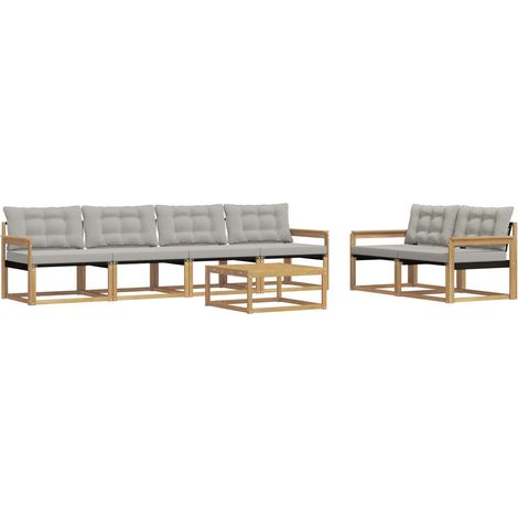 Conjunto de sofás de exterior 7 uds. Blanco y Gris Claro vidaXL (1/5)