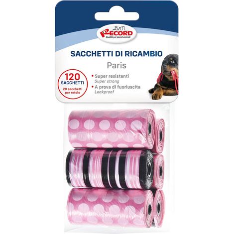 Ricariche sacchetti igienici per cani modello Paris 6 rotoli da 20 sacchetti