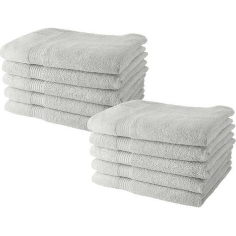 Lot de 10 Serviettes de Toilette - TODAY - 50 x 90 cm -100% Coton - Craie (1/2)