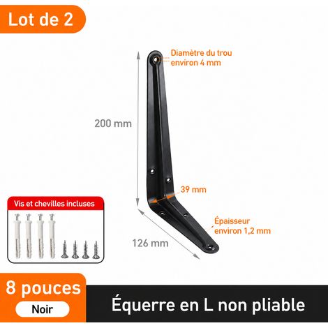 Équerre murale fixe en 7 noire 8 pouces 25 cm pour étagère lot de 2 avec vis 7 8 25cm réf 1 × 1 × 1 cm 91 g – Livraison gratuite