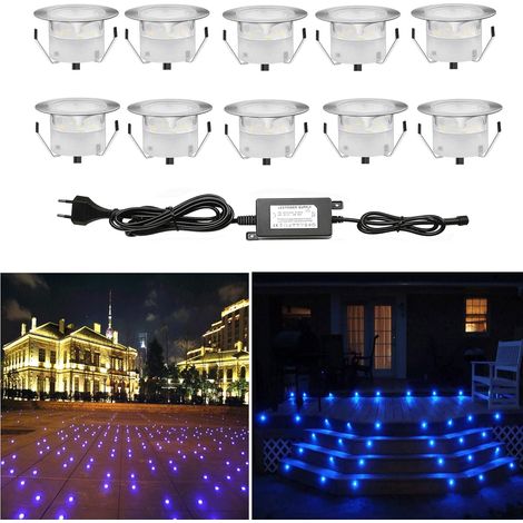 10 Spot LED Eclairage Extérieur Encastrable Sol Terrasse Bois,45mm Spots Encastré Extérieur Fait en IP67 DC12V 1W Avec Alimentation EU Pour Jardin Escalier Patio RGB (1/5)