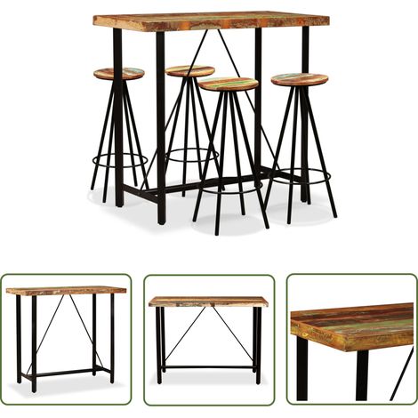 The Living Store 5-tlg. Bar-Set Altholz Massiv - Industriel Style - Bar Set - Altholz Tisch - Barhocker - Wohnbereich Dekoration (1/5)