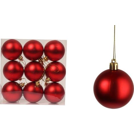 Set mit 9 roten Kunststoffkugeln, 6 cm groß (1/4)