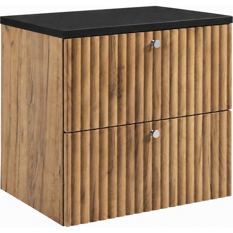 Mobile da bagno sospeso con piano 60, rovere craft oro + piano nero, maniglie in tre colori, 60 x 44,4 x 58,6 cm (1/5)