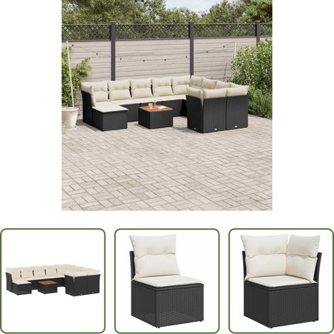 vidaXL Canapé en résine - Salon de jardin 11 pcs avec coussins noir résine tressée (1/5)