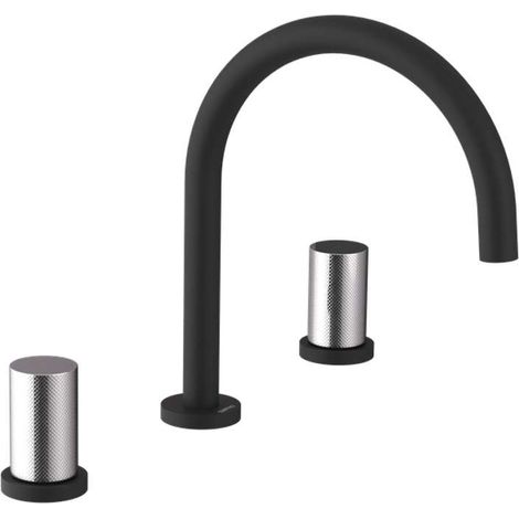 Sapho Ultratap - Grifo para lavabo, instalación de 3 orificios, negro mate/cromo UT017TBC (1/2)