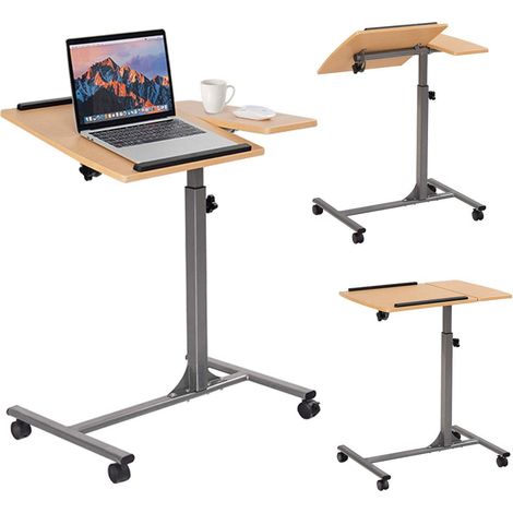 Tavolino Porta PC Scrivania del Laptop con Ruote, Altezza e Inclinazione Regolabili, in MDF E1 e Tubo in Ferro (1/5)