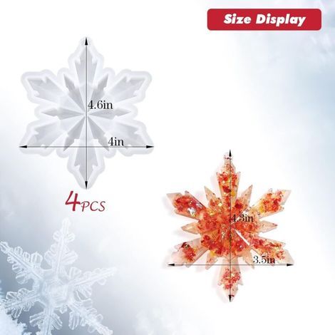 Aiperq Christmas Snowflake Resin Mold Silicone - 4 Pcs, Christmas Ornaments for Christmas Winter Decoration (1/4)