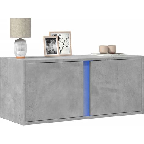 Mueble de TV de pared con luces LED gris hormigón 80x31x35 cm