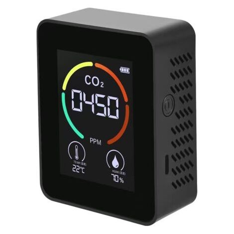 CO2-Detektor, Kohlendioxid-Monitor, LED-Anzeige, Luftqualitätsmonitor, Temperatur- und Feuchtigkeitsmesser für Zuhause, Büro, Fitnessstudio, Auto (Schwarz)