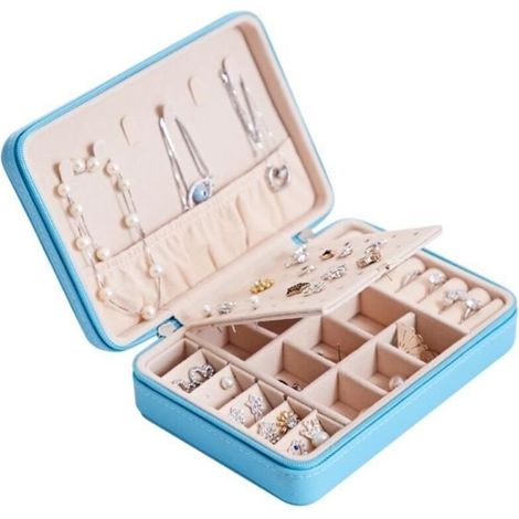 (Blue)Blue Faux Leather Jewelry Box 17x12x5cm - Adult - Girl (1/4)