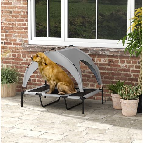 Cama elevada para perro con techo 106 x 76 x 94 cm, gris claro, en Oxford HAVRYA (1/5)