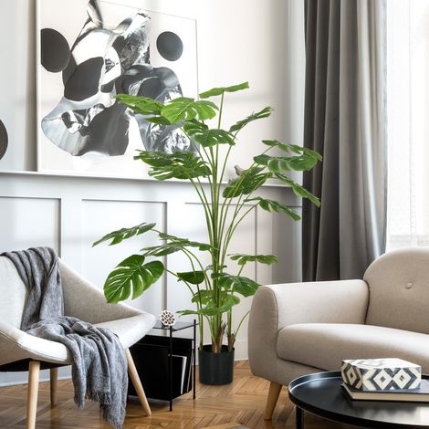 Planta artificial Monstera 180 cm verde con maceta negra y 24 ramas (1/5)