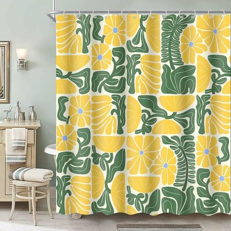 Rideau de Douche Boho, 180x180 cm, Motif Fleur Abstrait, Rideau de Douche en Polyester Imperméable avec 12 Crochets, Design Moderne à Impression Numérique (1/5)