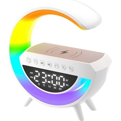 LED-Nachttischlampe – 15-W-Kabelloses Ladegerät – Bluetooth-Lautsprecher – Nachtlicht mit einstellbarer Helligkeit – LED-Wecker – 13 Umgebungsfarben – 1 Stück (1/5)