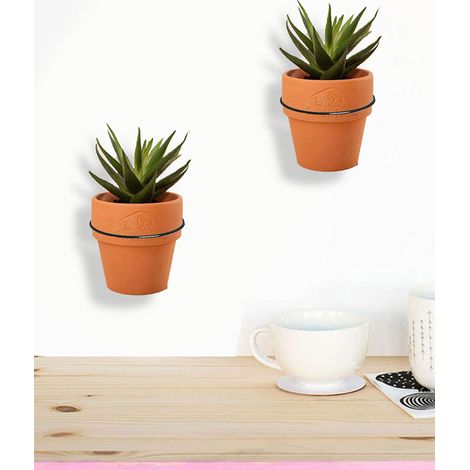 Lot pliant mural noir petit modèle : 2 vis + 2 chevilles, pot suspendu en fer, diamètre 10 cm (1/5)