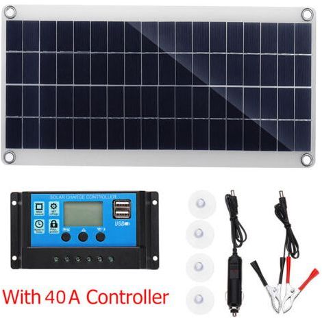 Kit de Panneau solaire monocristallin portable 300W 12V avec 40A controleur charge solaire cables solaires Chargeur Solaire Portable pour maisons RV Bateau 41.1 x 20 x 2.5cm (1/5)