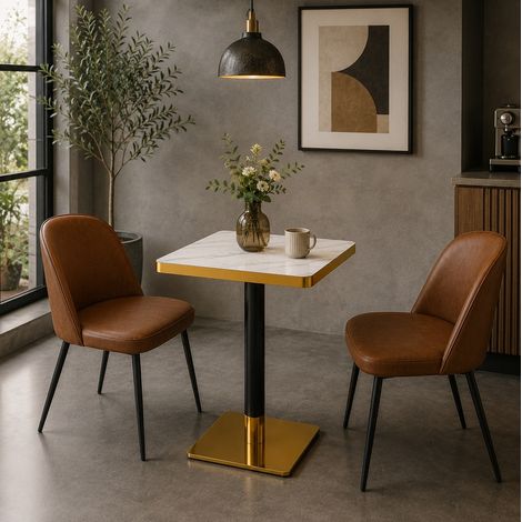 MEUBLIV Tavolo da pranzo quadrato 60x60 cm bianco effetto marmo, struttura in metallo (1/5)
