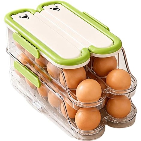 Organisateur d'œufs pour réfrigérateur Distributeur transparent empilable sur 2 niveaux Porte-Œufs de Réfrigérateur Cuisine, plan de travail, placard (1/5)