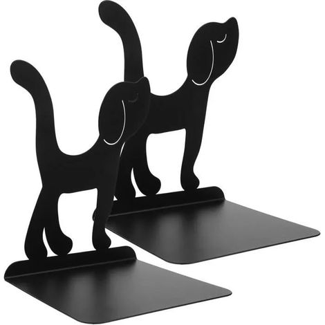 Serre-livres - Métal - Chien - Noir - 2 Pcs - Décoratif et Organisateur de Bureau (1/4)