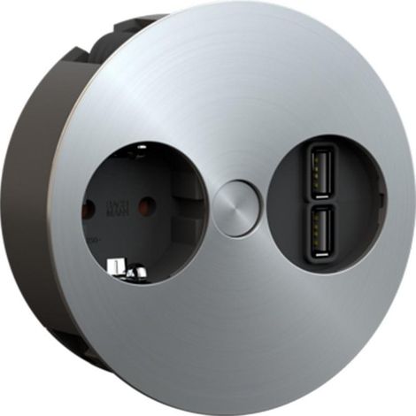 BACHMANN TWIST 1xCEE7/3 1xUSB Charger 2,0m AEH Edelstahl Optik, 931.031