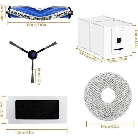 Accessori di ricambio per robot aspirapolvere ECOVACS T30 PRO OMNI e T30 OMNI – 22 pezzi, tra cui 1 spazzola principale e 4 panni per la pulizia.