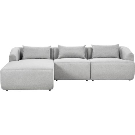 Sofá esquinero minimalista moderno derecho tapizado de tela cojines adicionales 3 plazas gris Svansele