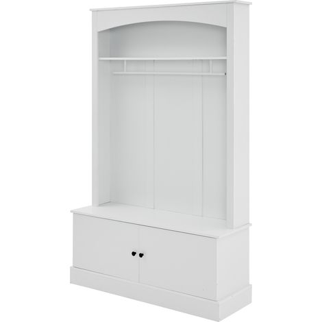 CAIziMeuble d’entrée blanc avec banc à chaussures et penderie réglable