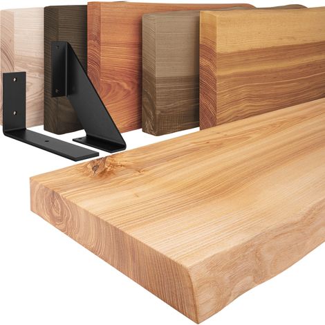 LAMO Manufaktur Wandregal Holz Baumkante, Holzregal Basic, Natur / Schwarz 50cm, LW-01-A-002-50LS