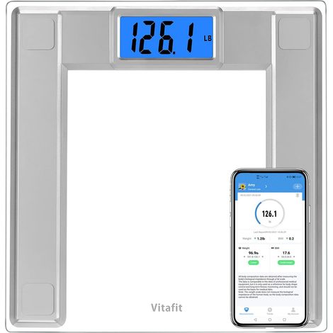 250kg Pèse-personne Électronique avec Poids et BMI, Balance Pese Personnes Connectée Bluetooth, 8mm En Verre Trempé avec Plate-Forme Extra-Large, Argent (1/5)