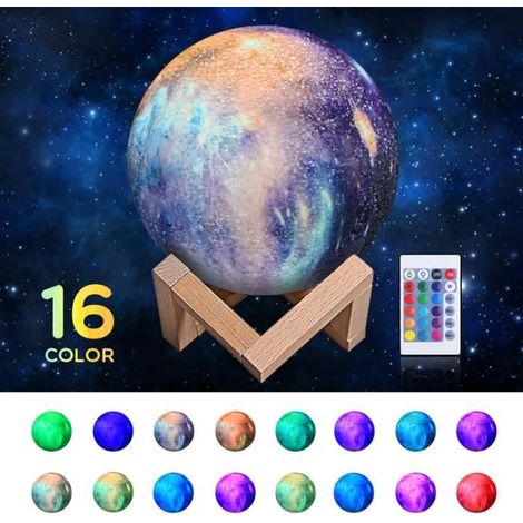 3D Planète lampe 16 couleurs lampe LED lune Veilleuse USB rechargeablemo5778 (1/4)