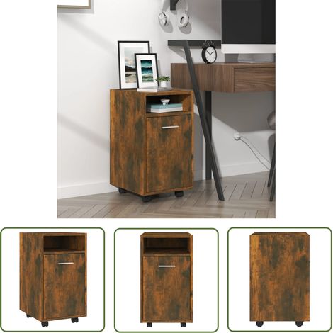 The Living Store Beistellschrank mit Rollen Räuchereiche 33x38x60 cm - Holz Sideboard - Sideboard Rauchfarben - Wohnzimmermöbel - Regal Mit Türen - Beistellschrank (1/5)