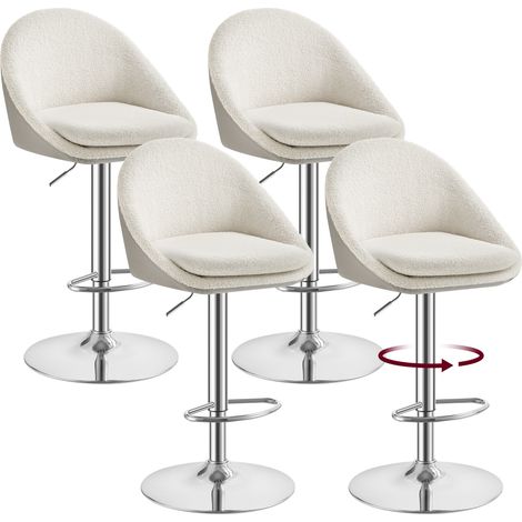 Vasagle – Tabouret de bar réglable en hauteur – Lot de 4 – Pivotant 360° – Dossier et repose-pieds – Acier – Blanc crème et gris argenté (1/5)