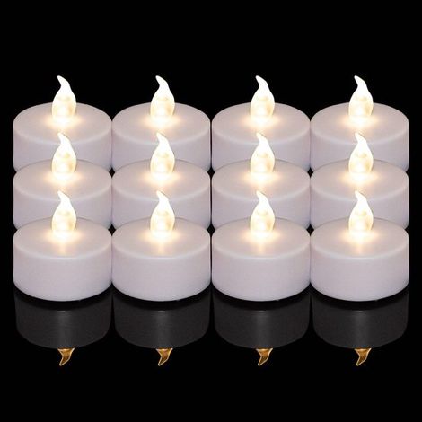 Longziming - Lot de 24 bougies chauffe-plat LED – Lumière blanche chaude vacillante – Piles incluses – Sans danger et sans fumée – Éclairage d'ambiance réaliste pour fêtes, dîners et décoration (1/5)