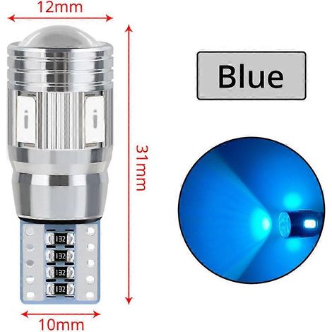 Lot de 10 ampoules LED T10 5630 6SMD 12 V CC Canbus 194 W 5 W pour voiture, clignotants et feux stop, feux de position latéraux, caméra de recul, éclairage de plaque d'immatriculation et plafonnier (1/5)