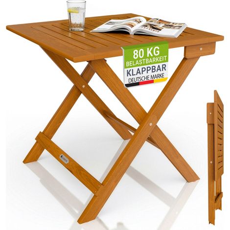 Juskys® Beistelltisch Zadar - Klappbar für platzsparende Nutzung, aus geöltem Akazienholz, ideal für Garten und Balkon, 46x46x46 cm