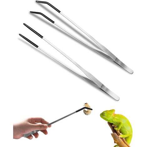 Set mit 2 Reptilienzangen aus Edelstahl, 27 cm, gerade und gebogene Zange mit Gummispitzen, extra lange Zange zum Füttern von Reptilien, Wasserpflanzen und Aquarien (1/5)