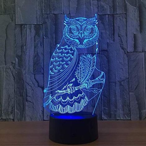 Veilleuse Led Lampe - - Hibou - 3D - Rechargeable USB - Bleu (1/4)