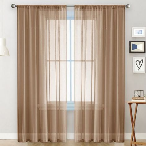 1 pièce Rideau Tulle Poche à tige Polyester Brun 100x250cm Semi-ombrant Salon Chambre (1/5)