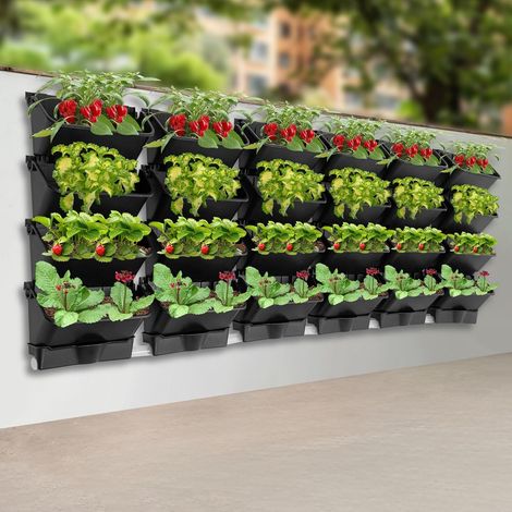 Hängender vertikaler Wand-Pflanzgefäß, Hängende Pflanztaschen, Vertikaler Wand-Blumentopf, Selbstbewässernder Wandpflanztopf, Wand-Pflanzkübel mit Entwässerungsrohr für Gärten (Schwarz, 24PCS) (1/5)