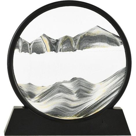 Tableau de sable animé en 3D - Paysages de sable en mouvement - Verre rond - Art du sable des profondeurs marines en 3D pour adultes et enfants - Grand jouet décoratif de bureau - Noir (1/5)