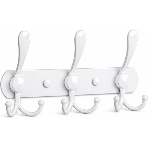 Porte-manteau mural à 3 crochets en acier inoxydable pour manteaux, chapeaux, peignoirs, serviettes dans l'entrée de la boue (blanc, 1 lot de 3 crochets) (1/5)