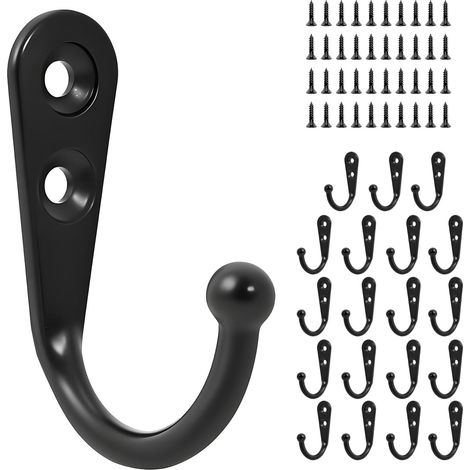 20 ganci per appendere, portachiavi, ganci da parete, pratici ganci per chiavi, cappelli, tazze, cappotti (nero) (1/4)