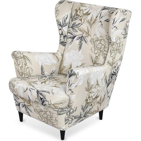 Wingback Chair Covers 2 Piece Set,Washable Chair Back Covers,Furniture Protector for Wingback Chairs Bedroom Living Room Hotel (Ombre de Fleur) (1/5)