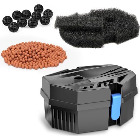 Boîte de filtre de bassin pour petits étangs en plein air, purificateur d'eau avec tapis filtrants, boules bio, billes en céramique, protection de la pompe et entretien facile pour bassins (1/5)