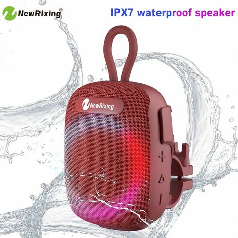 Enceinte sans fil portable étanche IPX7, stéréo 8 W avec basses profondes, lumières RGB, appairage TWS, mousqueton, appels mains libres pour le vélo et les activités de plein air. (1/5)